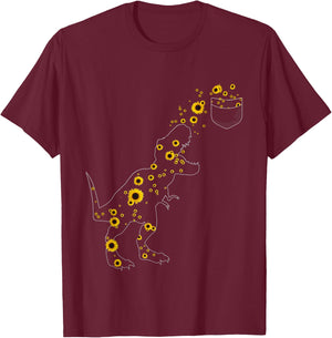 Sunshine Dinosaurs T-rex Sunflower Rex Sun Flower dinosaur Women Girls Kids T-Shirt - T-Shirt | Maroon