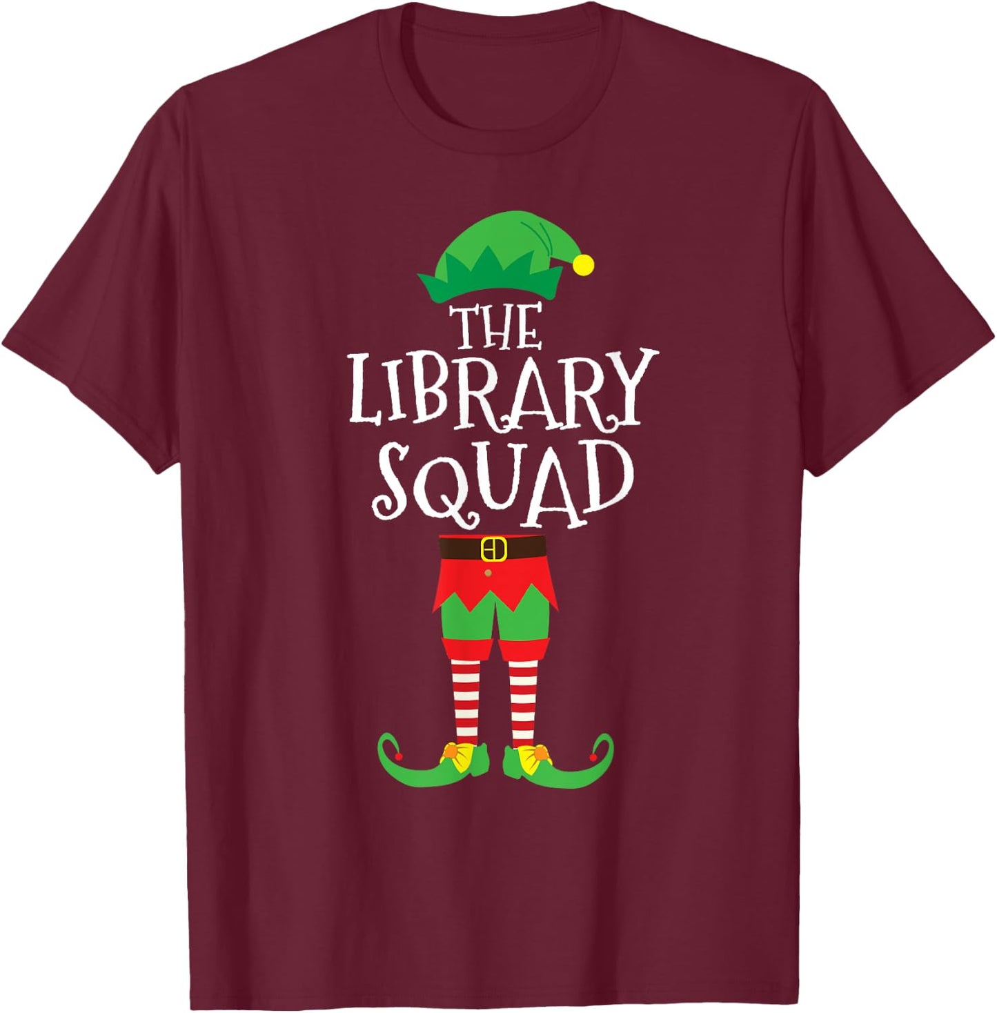 Library Squad Elf Library Assistant Christmas Party Pajama T-Shirt - T-Shirt | Maroon