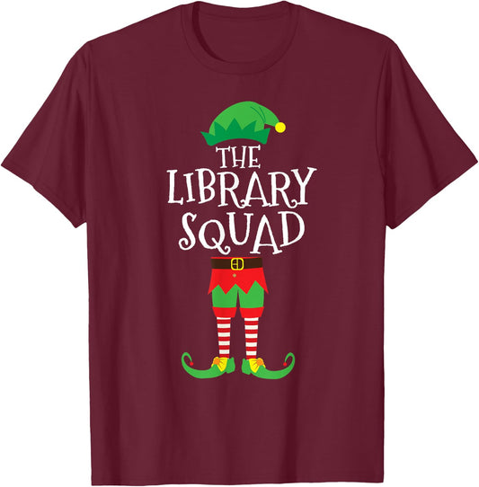 Library Squad Elf Library Assistant Christmas Party Pajama T-Shirt - T-Shirt | Maroon