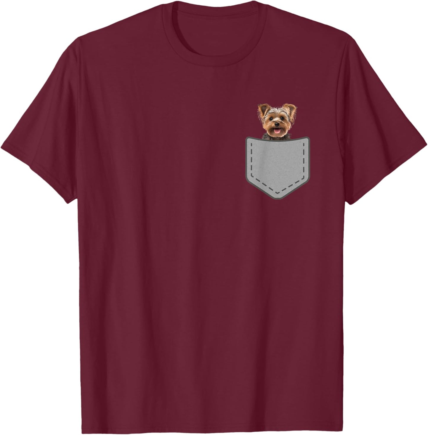 Funny Happy Yorkshire Terrier Puppy Dog In Your Pocket T-Shirt - T-Shirt | Maroon