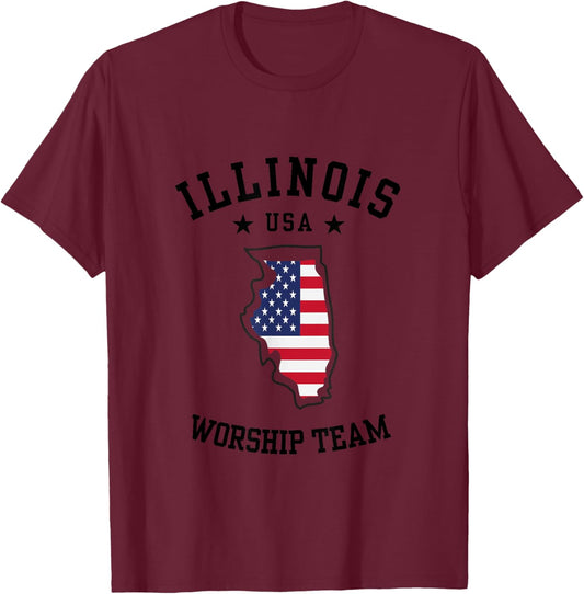 Worship Team. Illinois. America Flag. Christian Faith T-Shirt - T-Shirt | Maroon