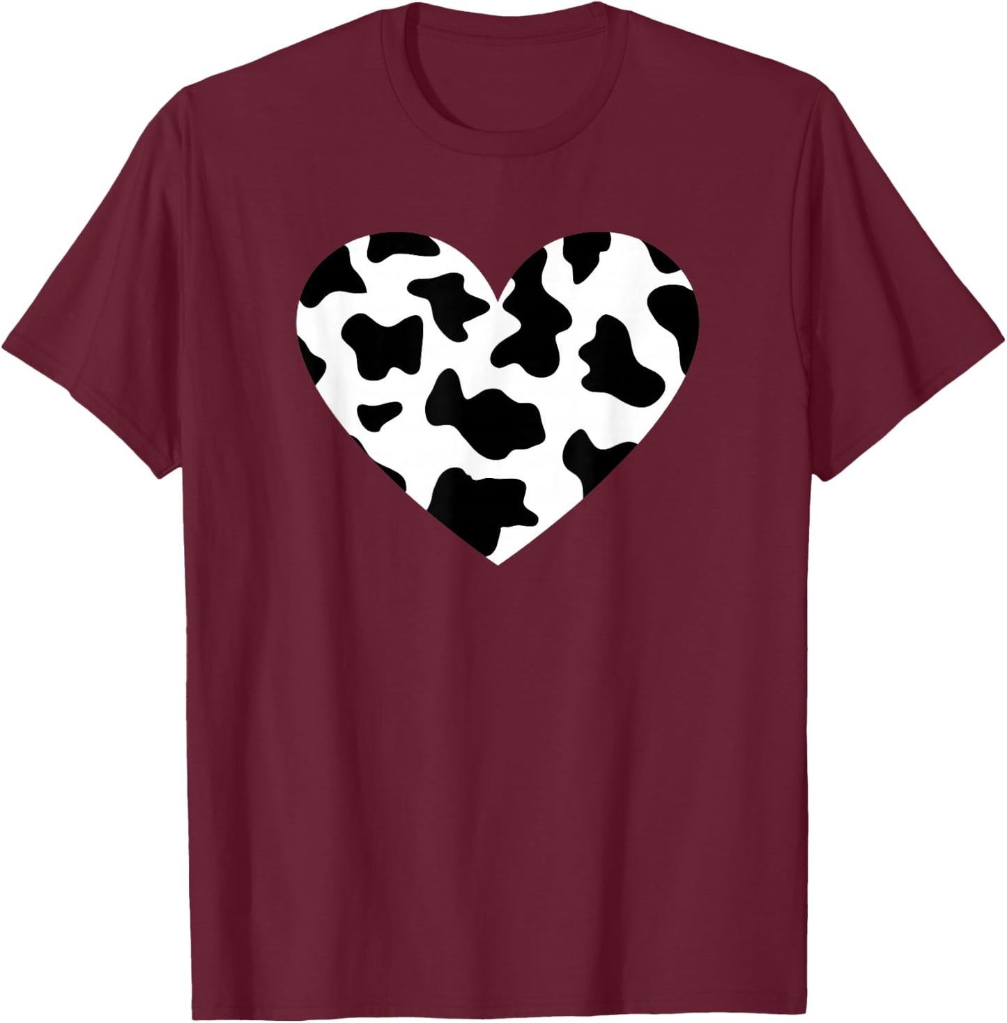 Awesome Cow Print Black & White Print Heart Small T-Shirt - T-Shirt | Maroon