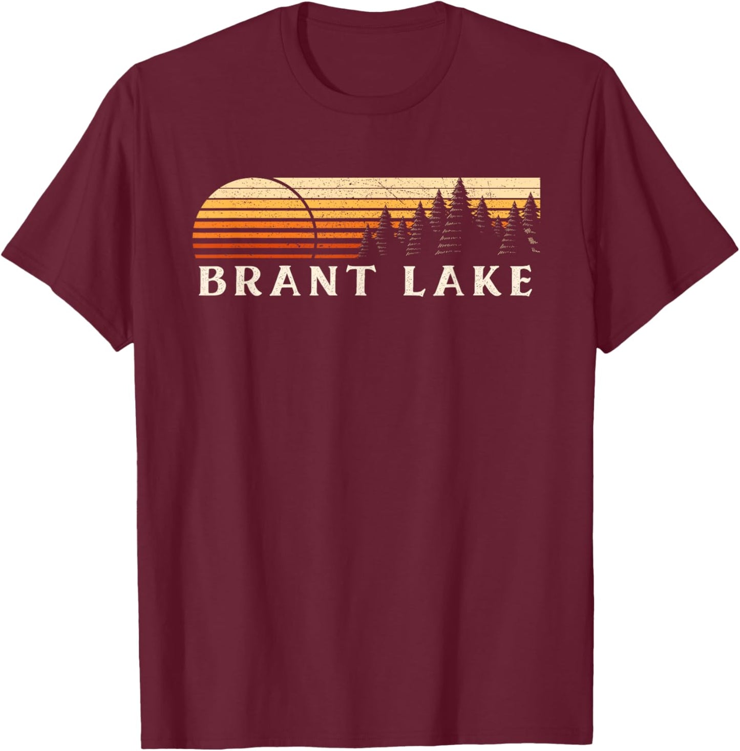 Brant Lake, SD Vintage Evergreen Sunset Eighties Retro T-Shirt - T-Shirt | Maroon