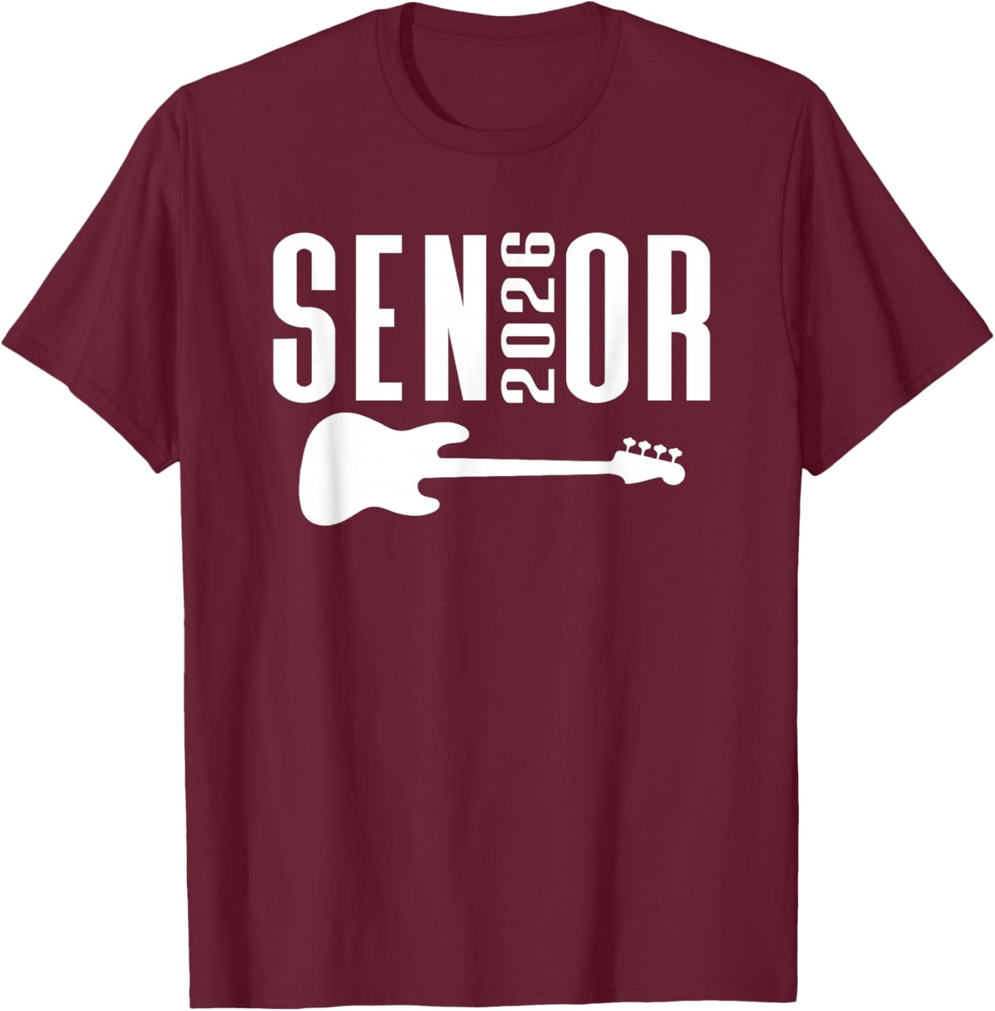 Class of 2026 Senior Music Themed Bass Guitar Player Graphic T-Shirt - T-Shirt | Maroon