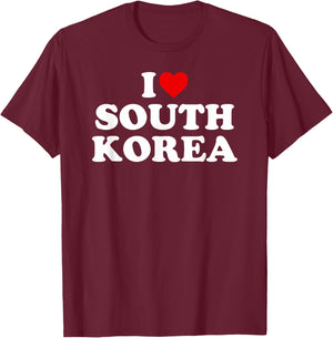 I Love South Korea - Heart T-Shirt - T-Shirt | Maroon