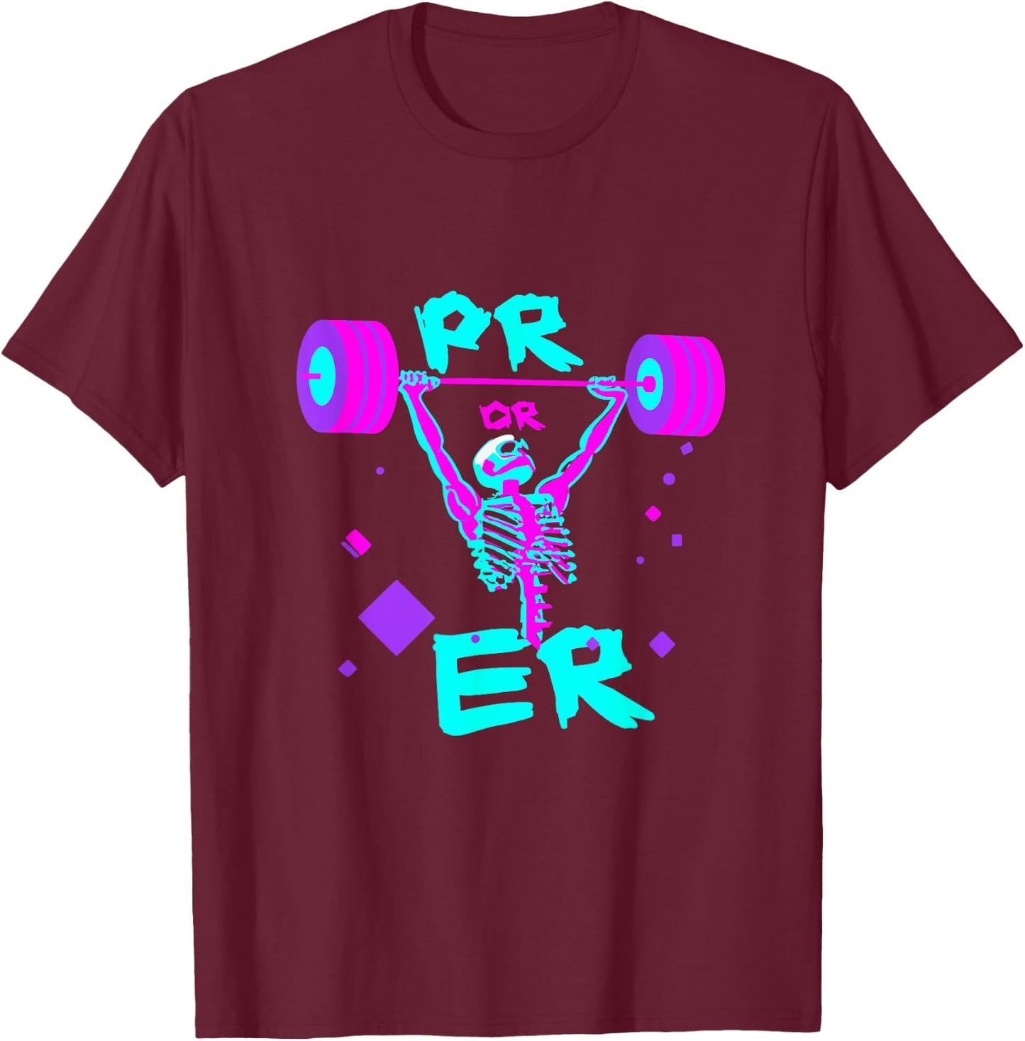 Funny Weight Lifting Power Lifting Vaporwave Meme 80s Neon T-Shirt - T-Shirt | Maroon