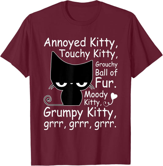 Angry Cat Kitten Lover Funny Attitude Fur Pet Owner T-Shirt - T-Shirt | Maroon