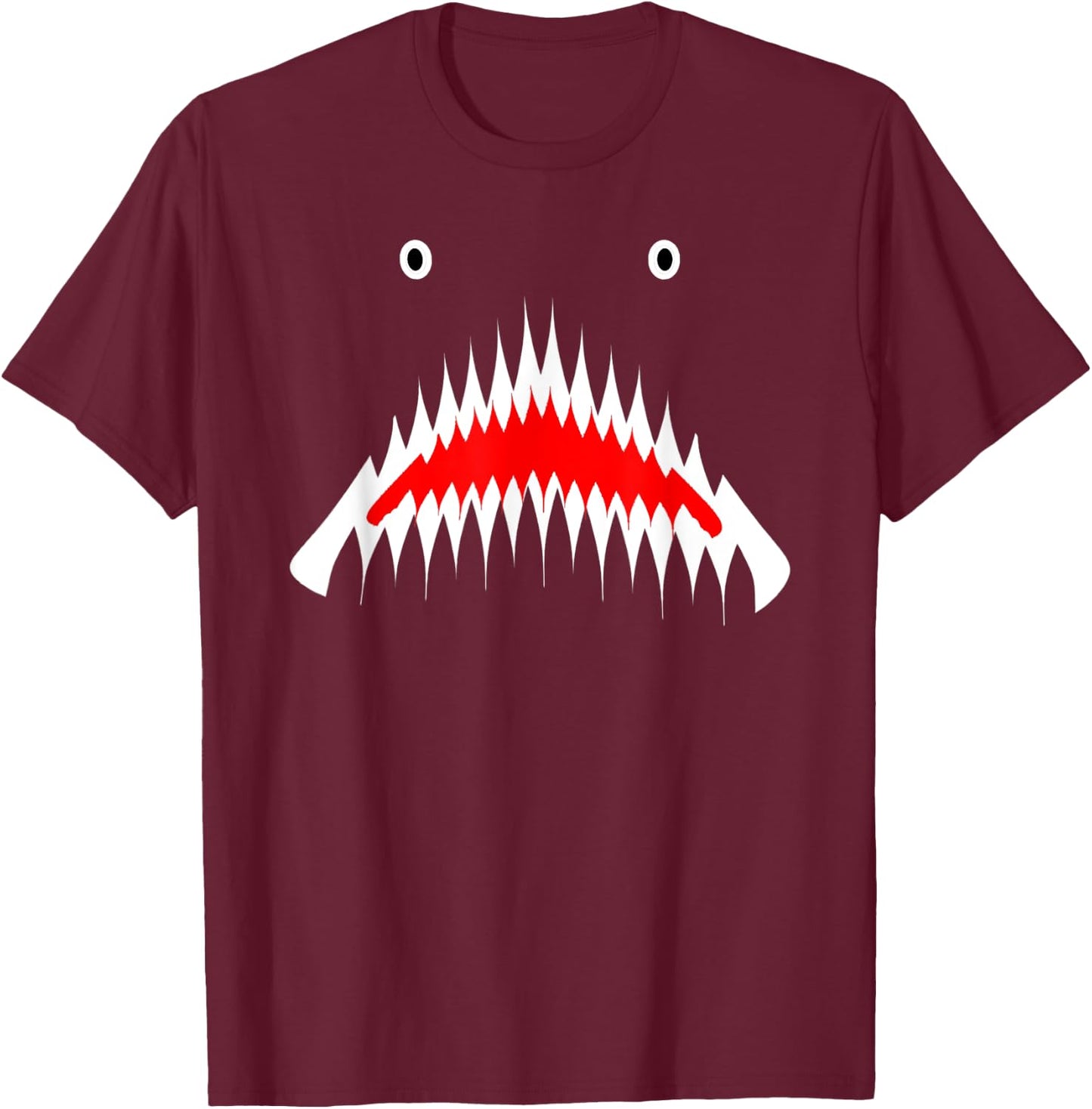 Shark Face Sharp Teeth Animal Halloween Cosplay Costume Gift T-Shirt - T-Shirt | Maroon