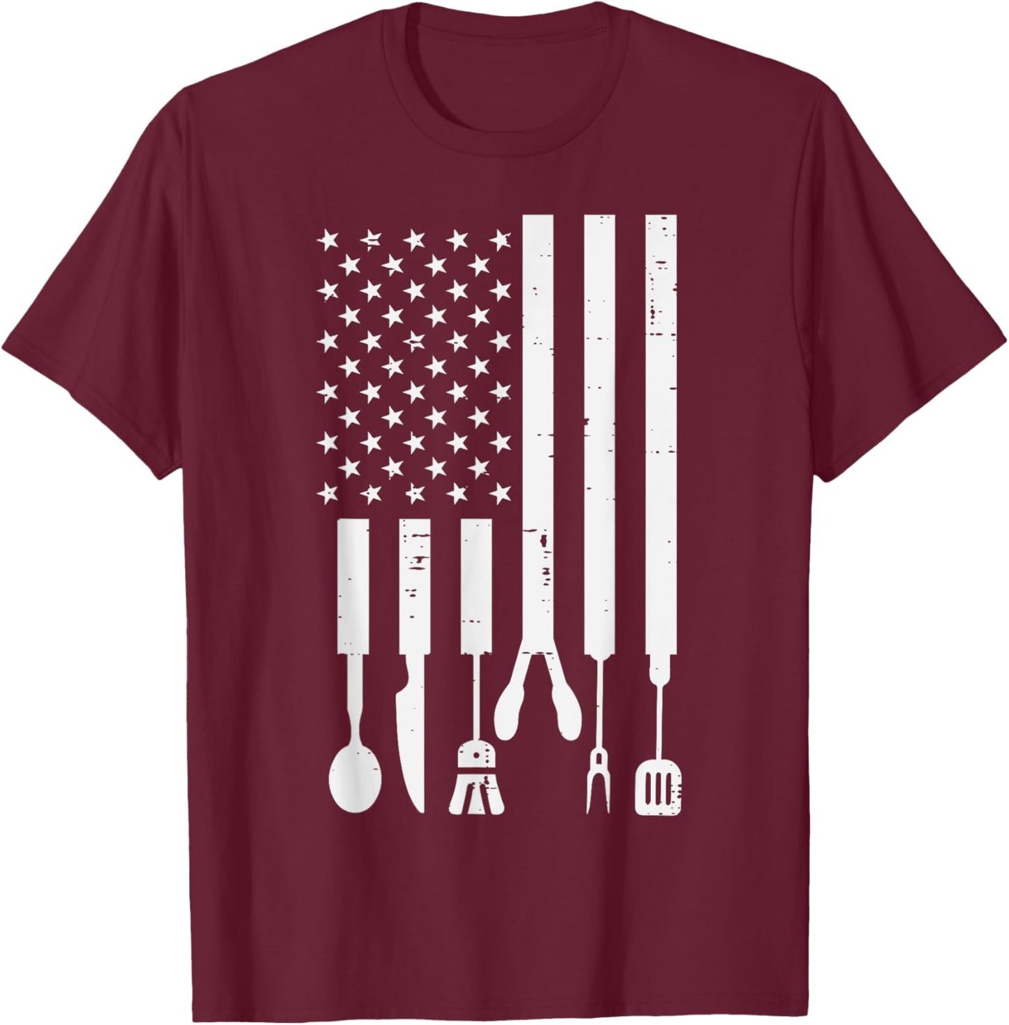 White US Flag Bbq Tools Vintage Grilling Smoking Patriotic T-Shirt - T-Shirt | Maroon