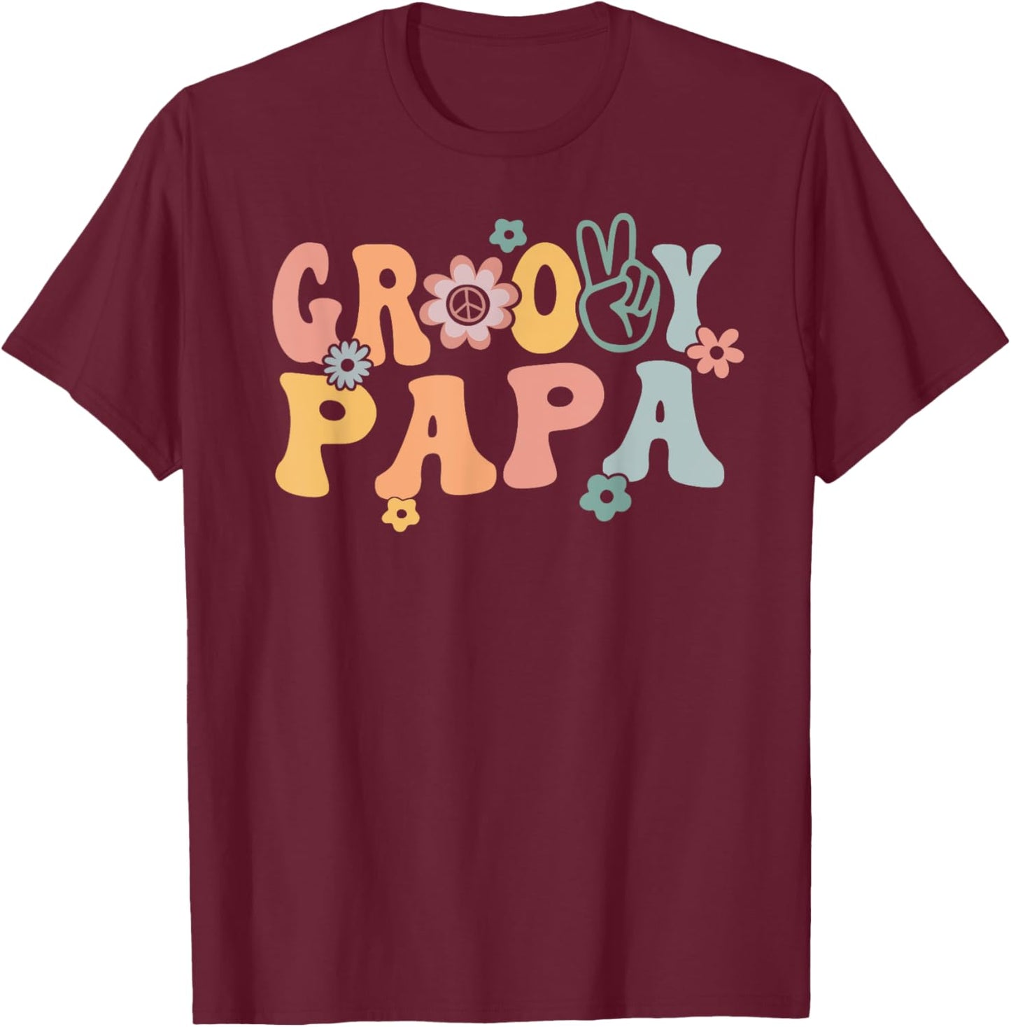 Groovy Papa Retro Dad Matching Family 1st Birthday Party T-Shirt - T-Shirt | Maroon