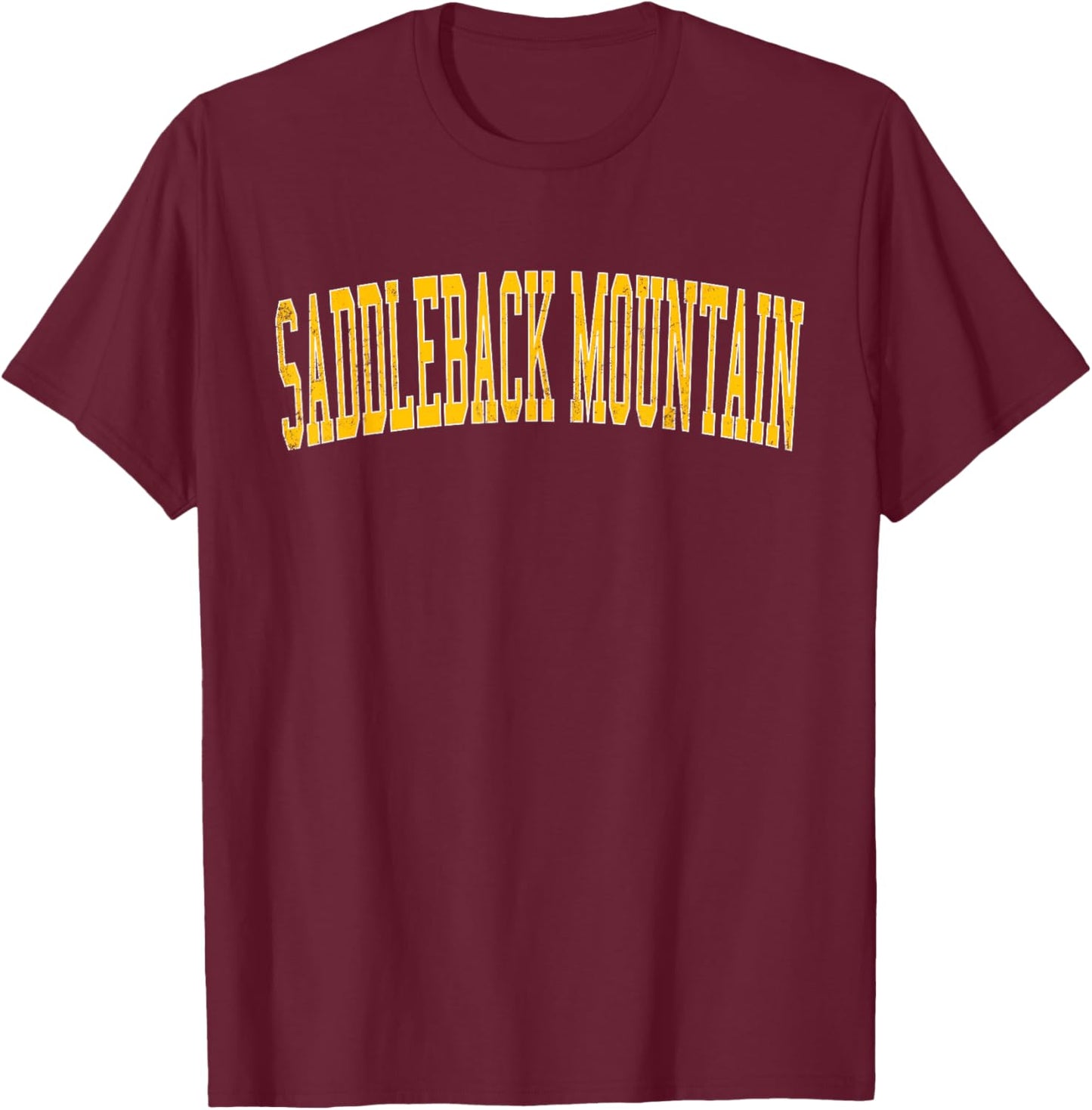 Vintage Saddleback Mountain Distressed Gold Varsity Style T-Shirt - T-Shirt | Maroon
