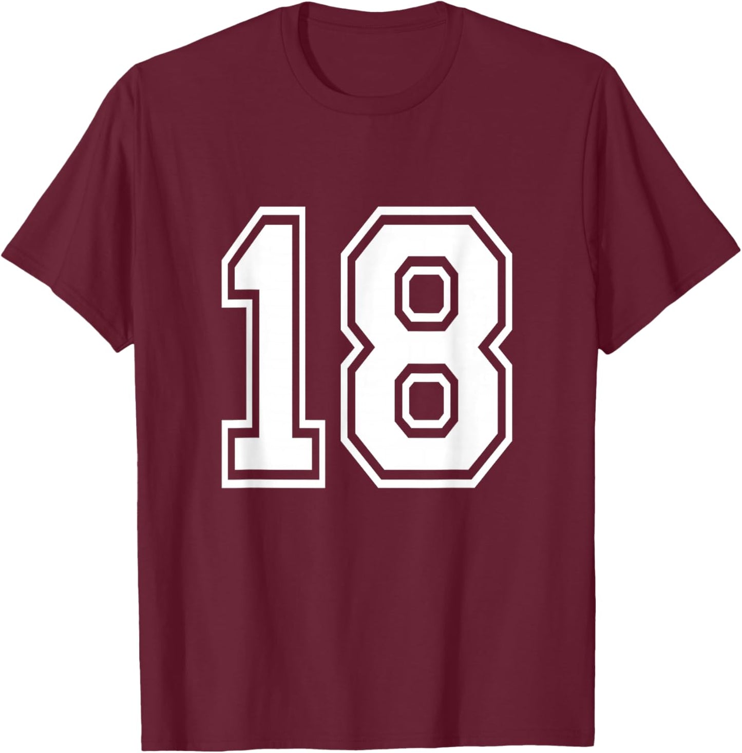 Number 18 Varsity Sports Team Jersey 18th Birthday 18 Years T-Shirt - T-Shirt | Maroon
