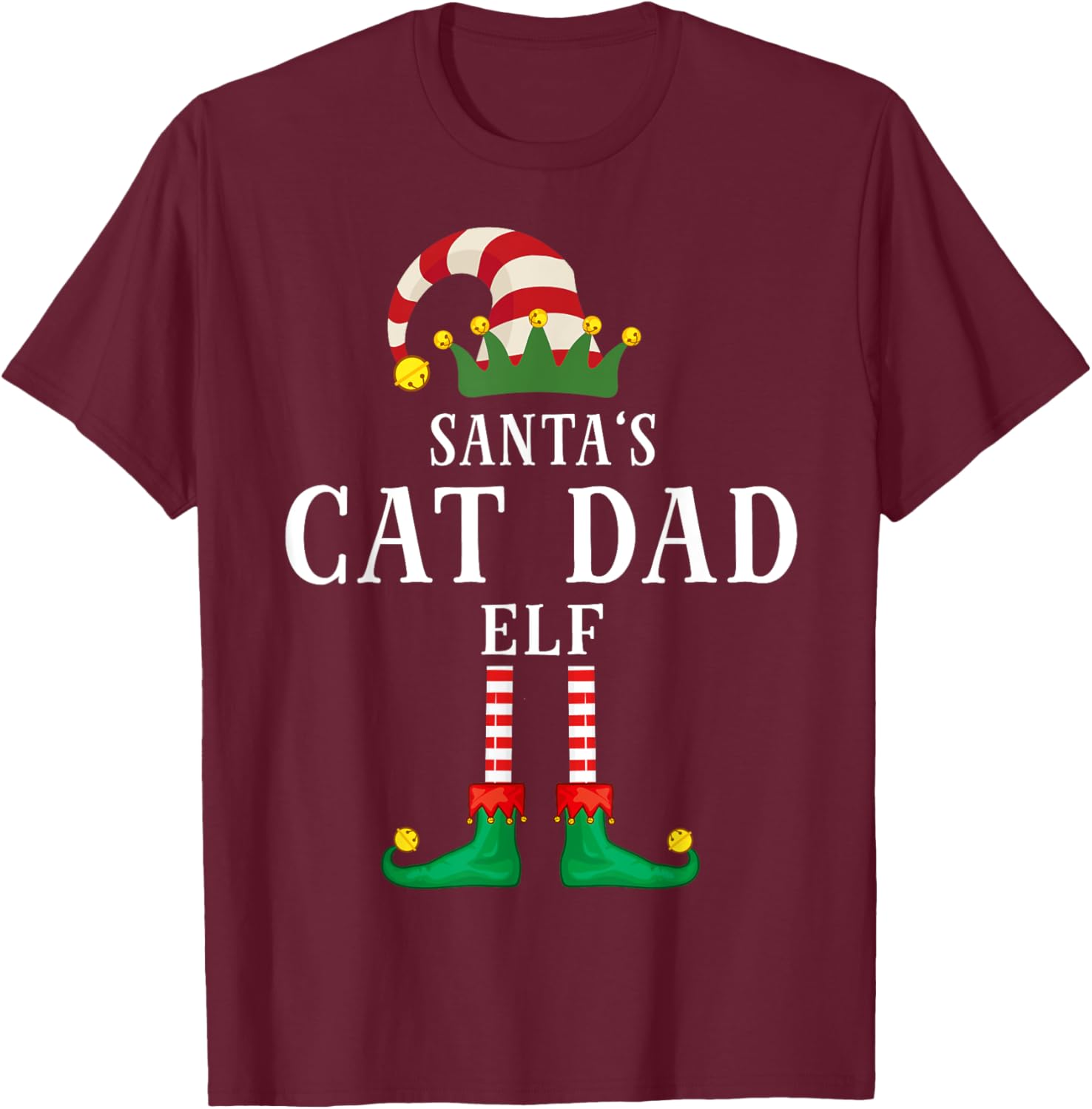 Santa's Cat Dad Christmas Family Pajama T-Shirt - T-Shirt | Maroon