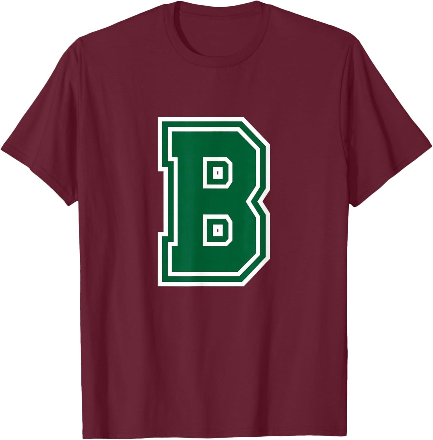Letter B Monogram Initial Green T-Shirt - T-Shirt | Maroon