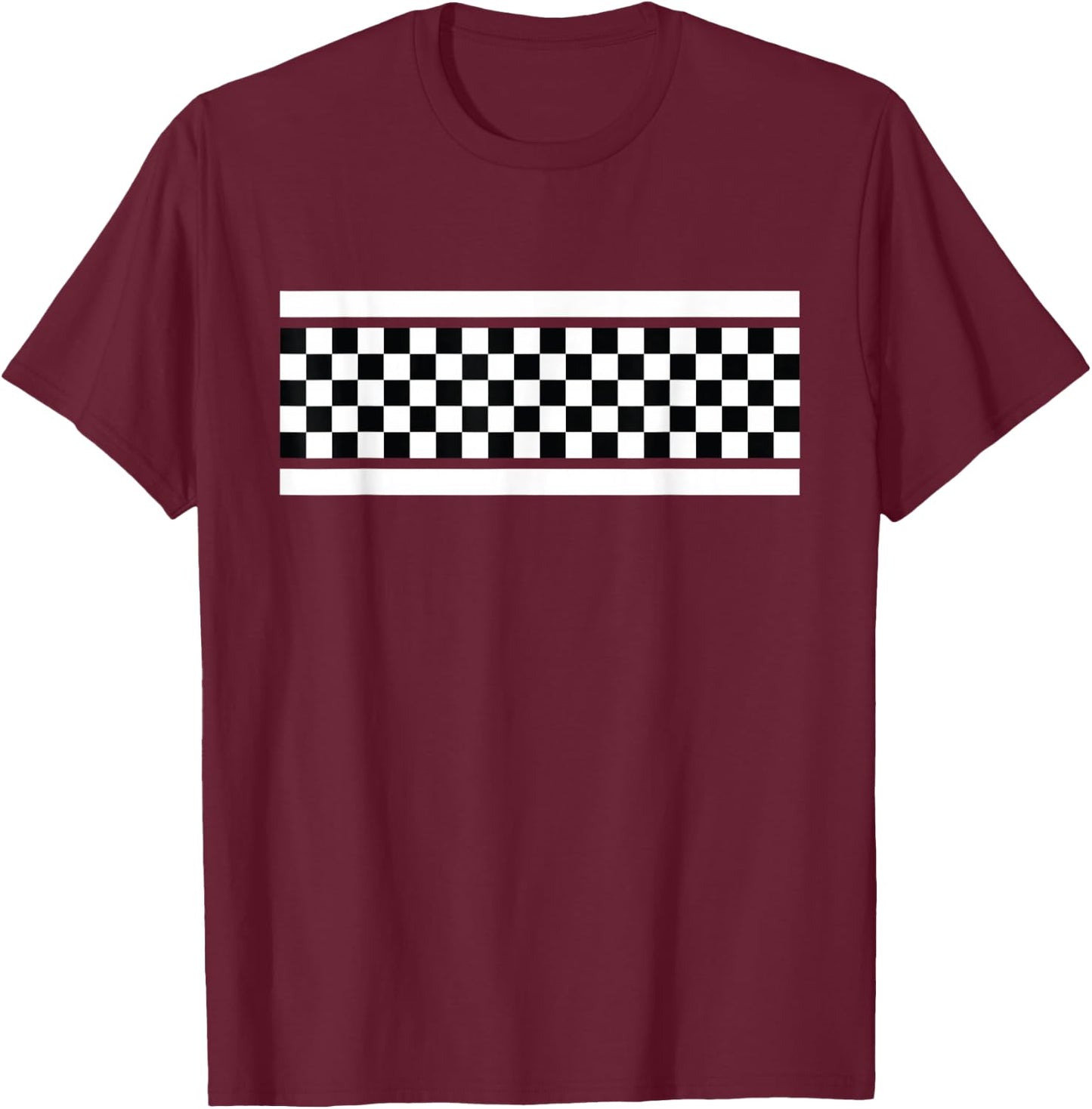 Checkered Black And White Pattern Surfing And Skateboard T-Shirt - T-Shirt | Maroon