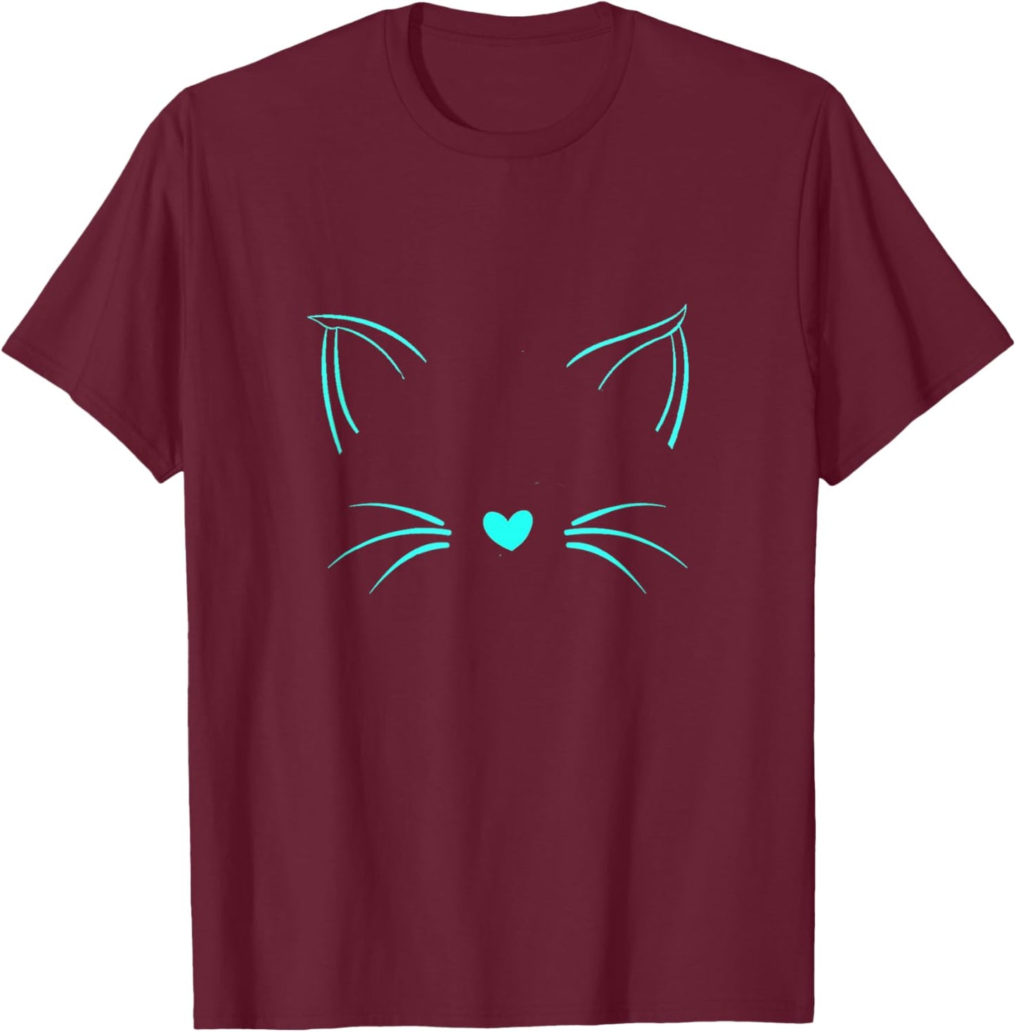 Turquoise Invisible Cat Face Turquoise Color Graphic T-Shirt - T-Shirt | Maroon