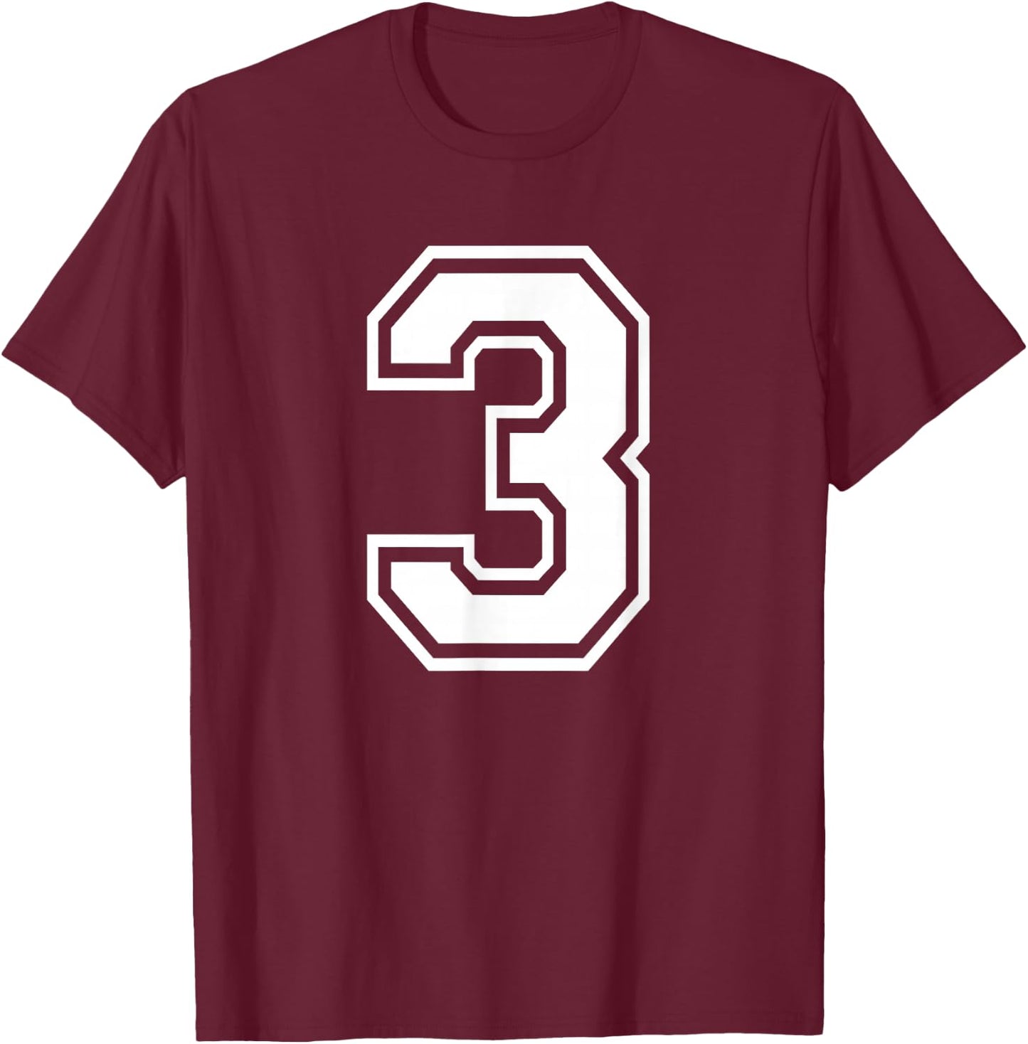 Number 3 Birthday Sports Player Team Numbered Jersey T-Shirt - T-Shirt | Maroon