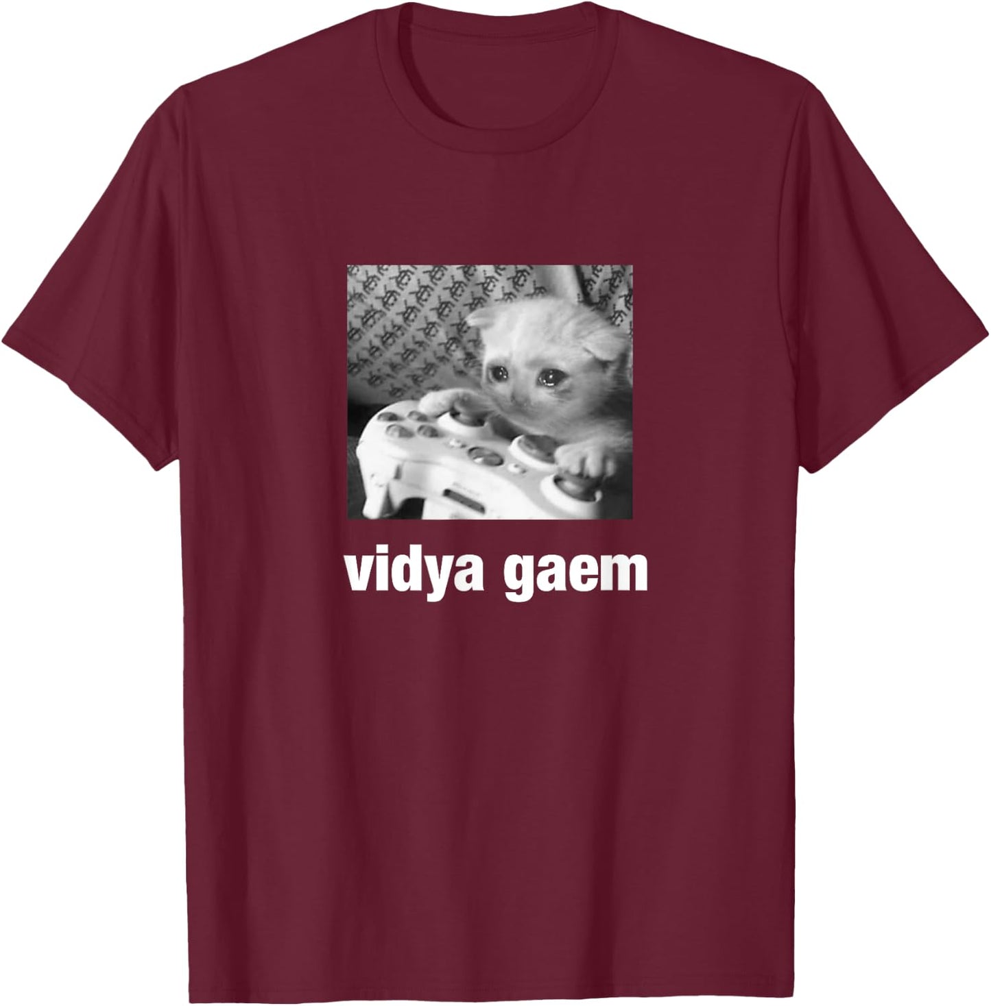 Cursed Cat Funny Vidya Gaem T-Shirt - T-Shirt | Maroon