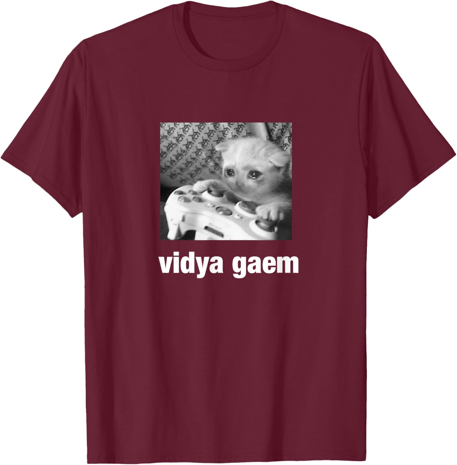 Cursed Cat Funny Vidya Gaem T-Shirt - T-Shirt | Maroon
