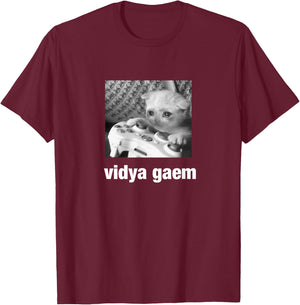 Cursed Cat Funny Vidya Gaem T-Shirt - T-Shirt | Maroon