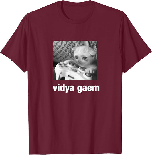 Cursed Cat Funny Vidya Gaem T-Shirt - T-Shirt | Maroon