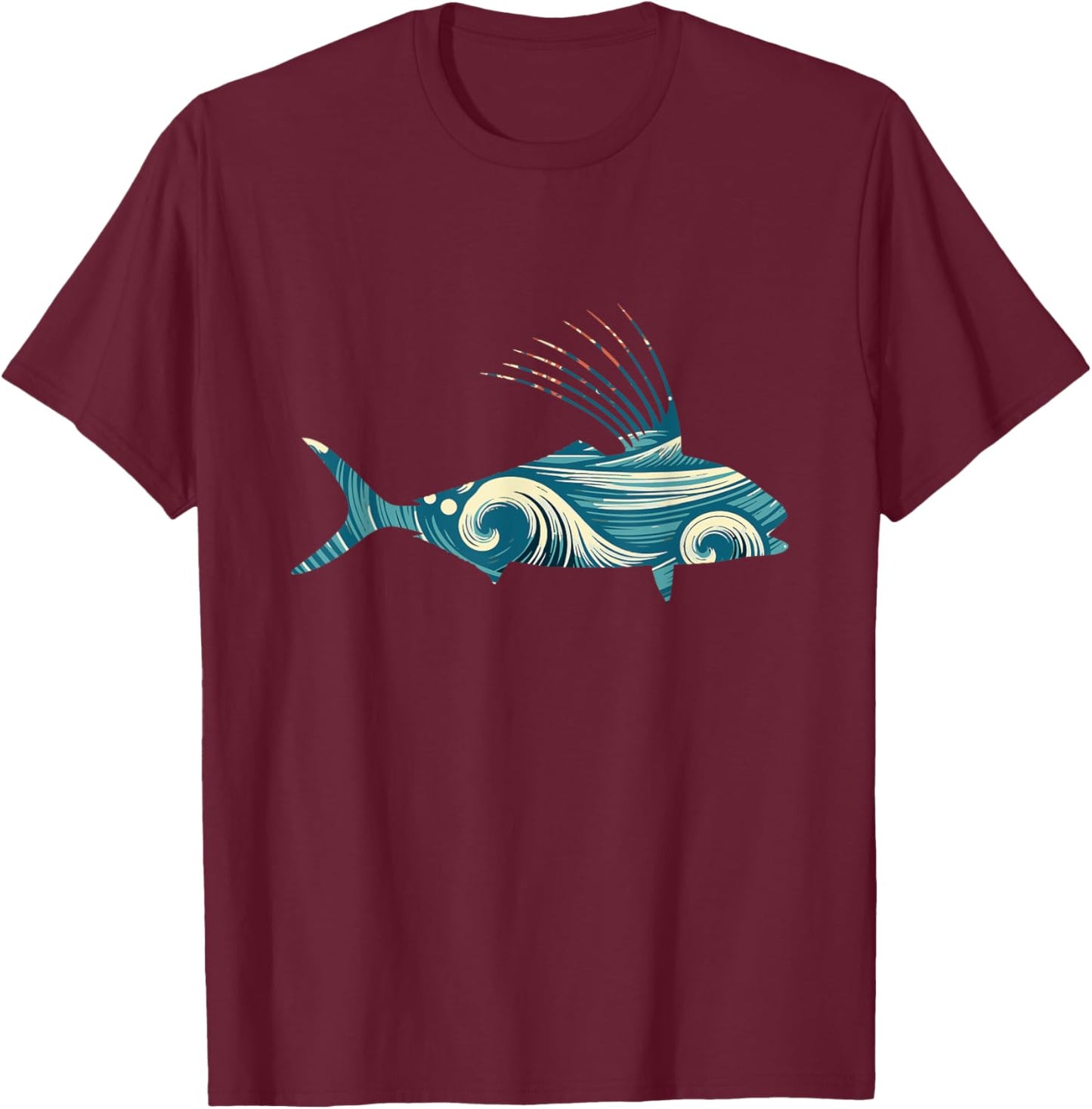 Classic Reef Trawlers Retro Roosterfish Fishermens Vintage Fins Black -Adults T-Shirt - T-Shirt | Maroon