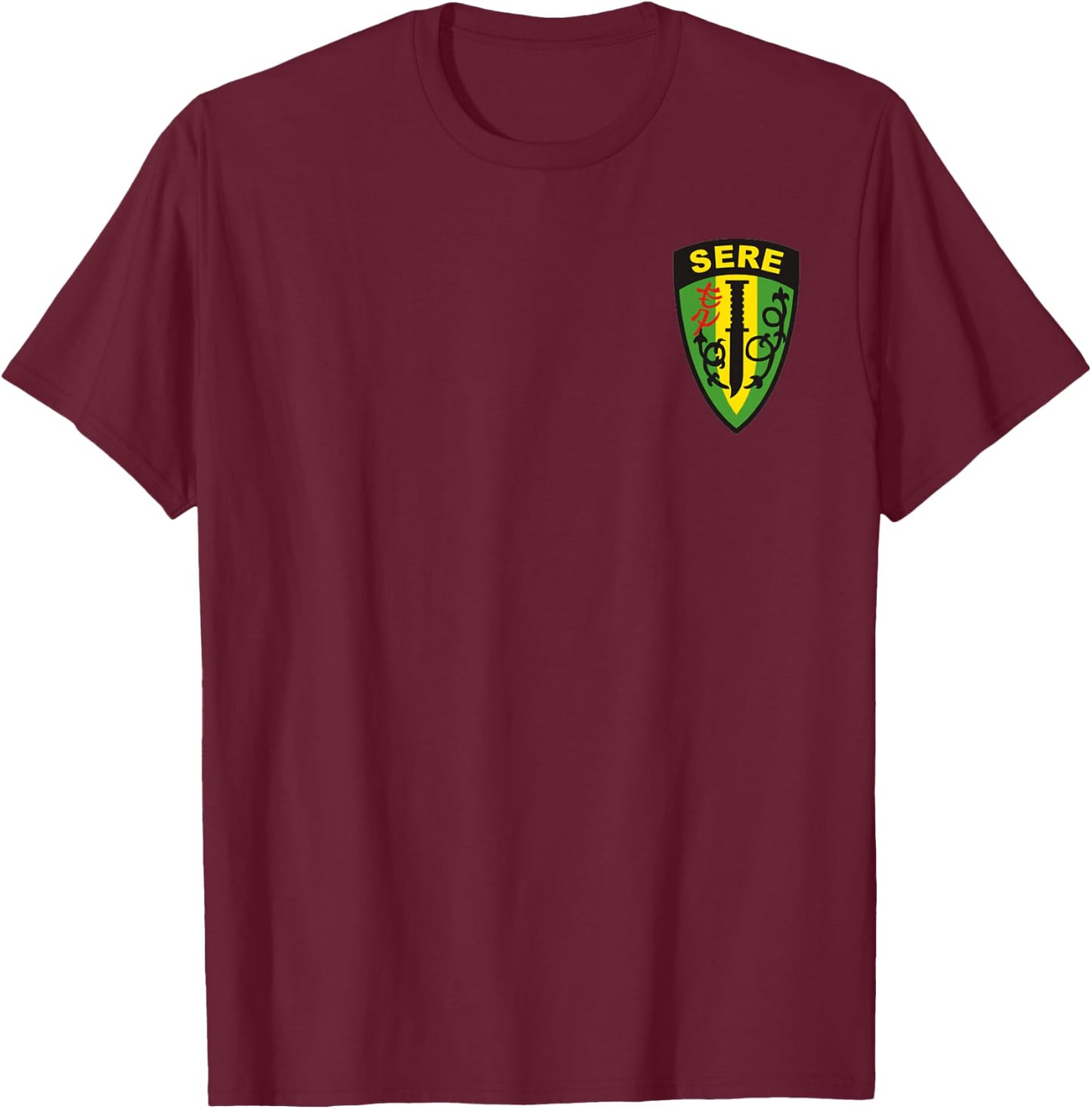 Survival, Evasion, Resistance and Escape SERE Patch T-Shirt - T-Shirt | Maroon