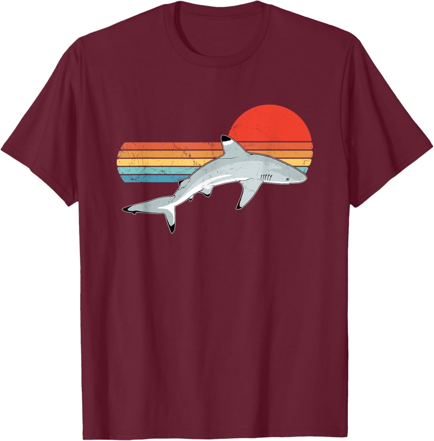 Blacktip Reef Shark Vintage Sunset T-Shirt - T-Shirt | Maroon