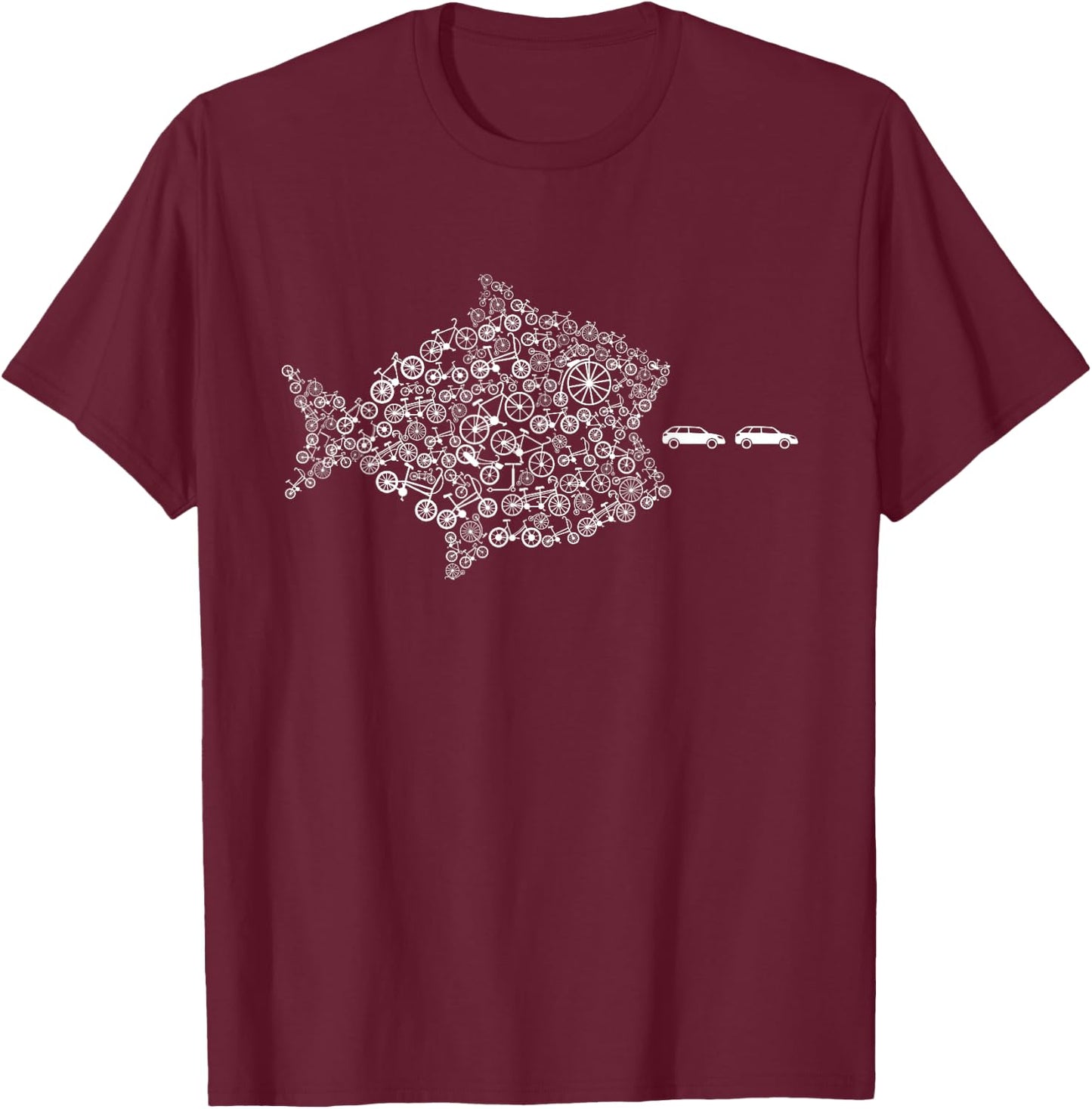 Street Trek Bicycle Fish Eats Car Climate Cycling Jersey T-Shirt - T-Shirt | Maroon
