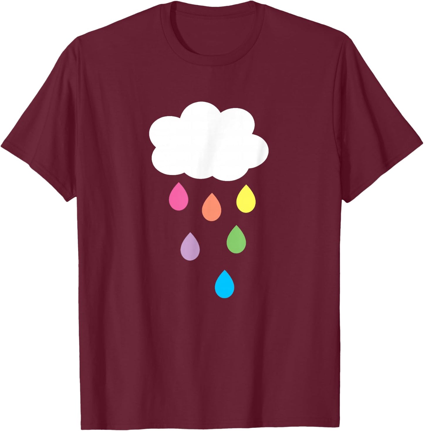 Cloud with Rainbow Raindrops T-Shirt - T-Shirt | Maroon