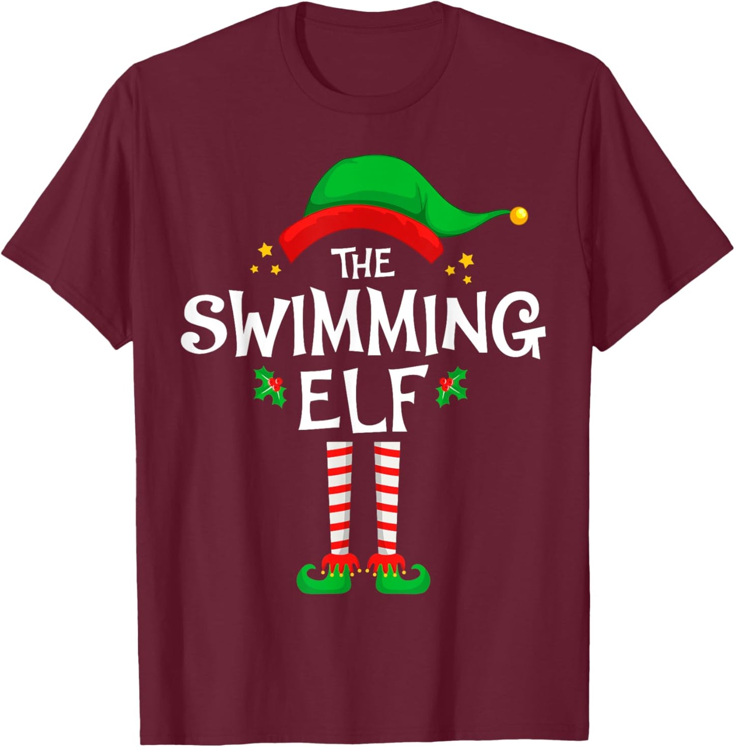 The Swimming Elf Christmas Family Matching Group T-Shirt - T-Shirt | Maroon