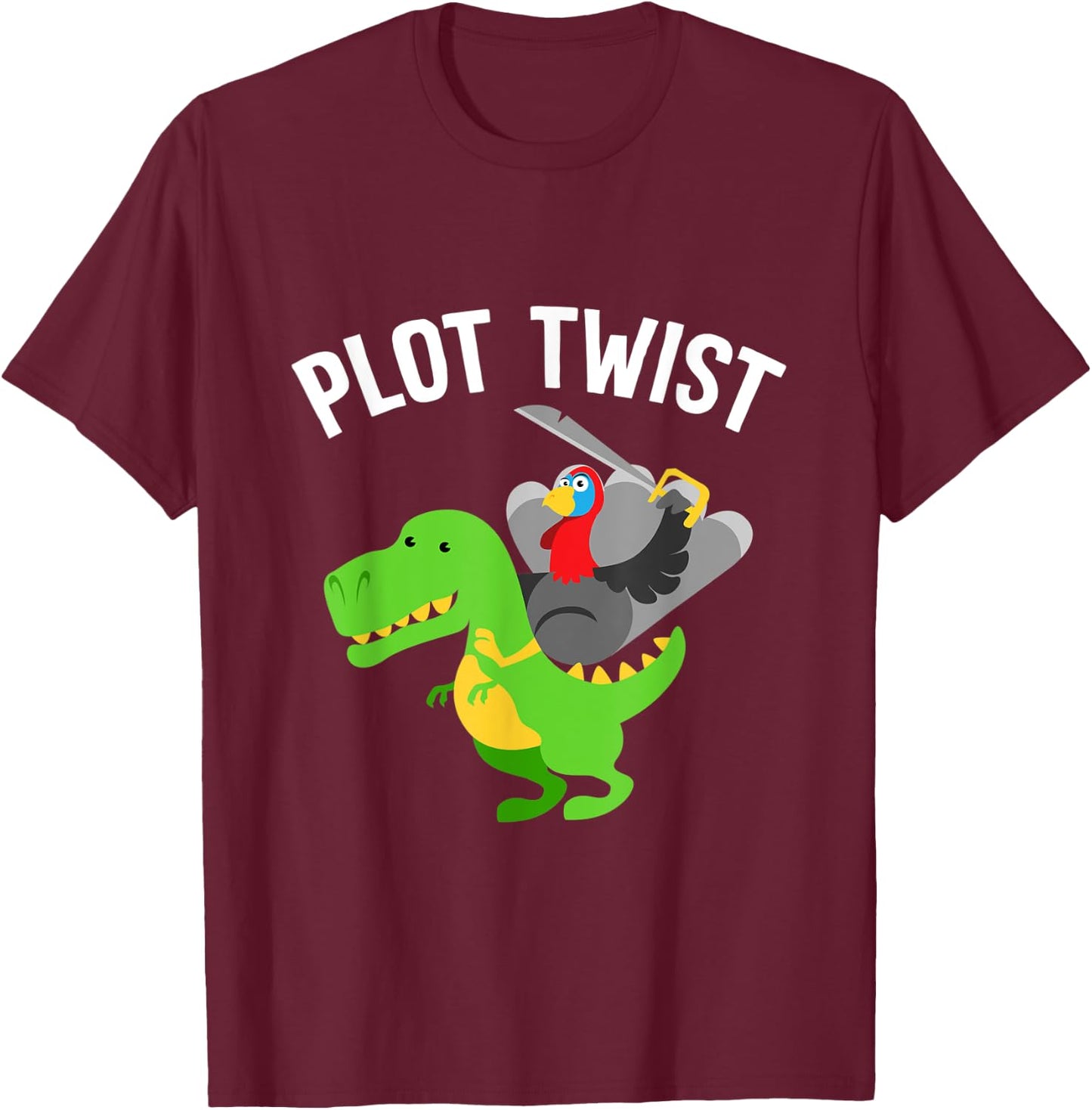 Thanksgiving Turkey riding a dinosaur Tyrannosaurus Rex T-Shirt - T-Shirt | Maroon