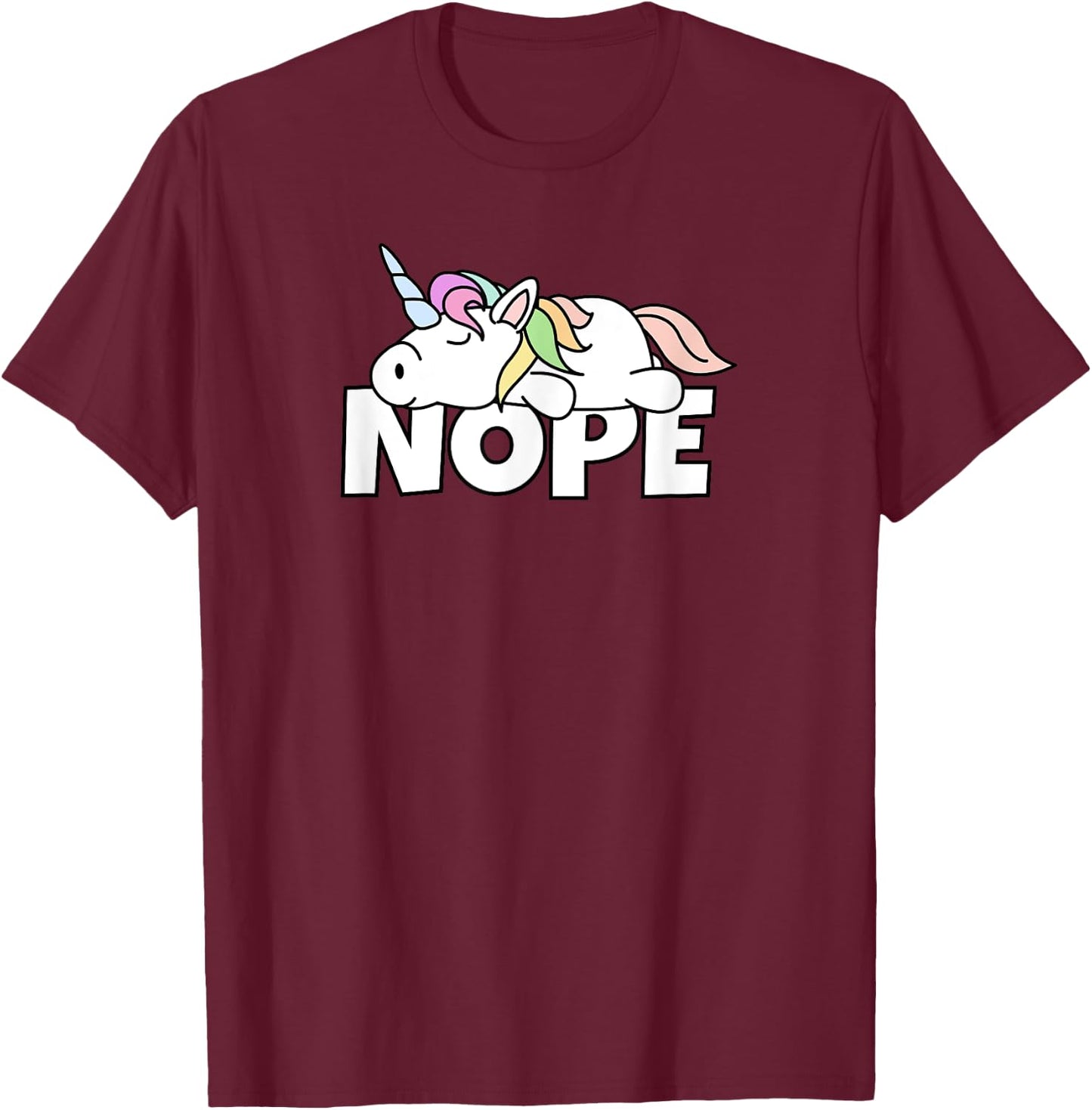 Lazy Unicorn Nope T-Shirt - T-Shirt | Maroon