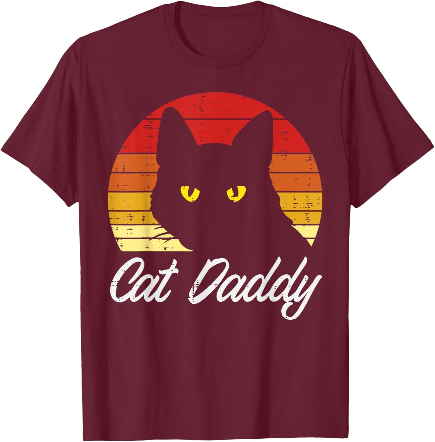 Black Cat Daddy Sunset Retro Feline Animal Pet Dad Men Boys T-Shirt - T-Shirt | Maroon