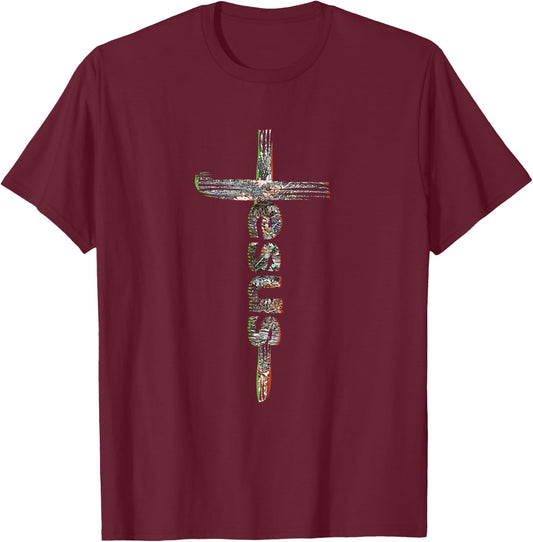 Camo Jesus Cross T-Shirt - T-Shirt | Maroon
