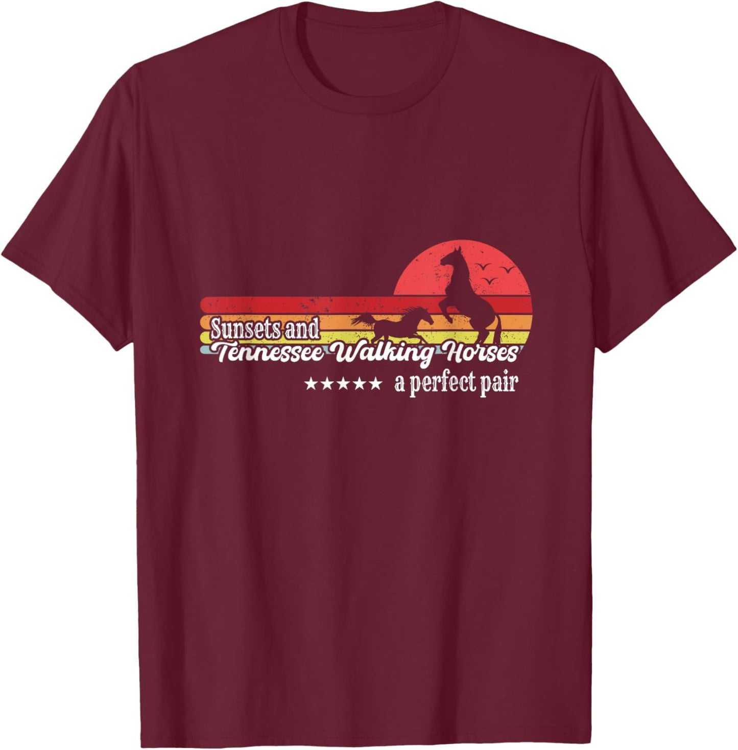 Vintage Sunset Horse Riding Tennessee Walking Breed Cowgirl T-Shirt - T-Shirt | Maroon