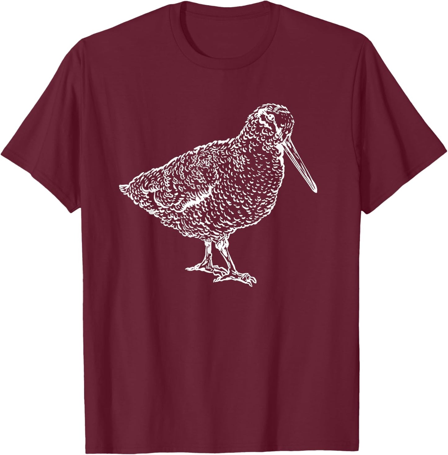 Woodcock Bird Hand-Drawn Wildlife Nature Flying T-Shirt - T-Shirt | Maroon