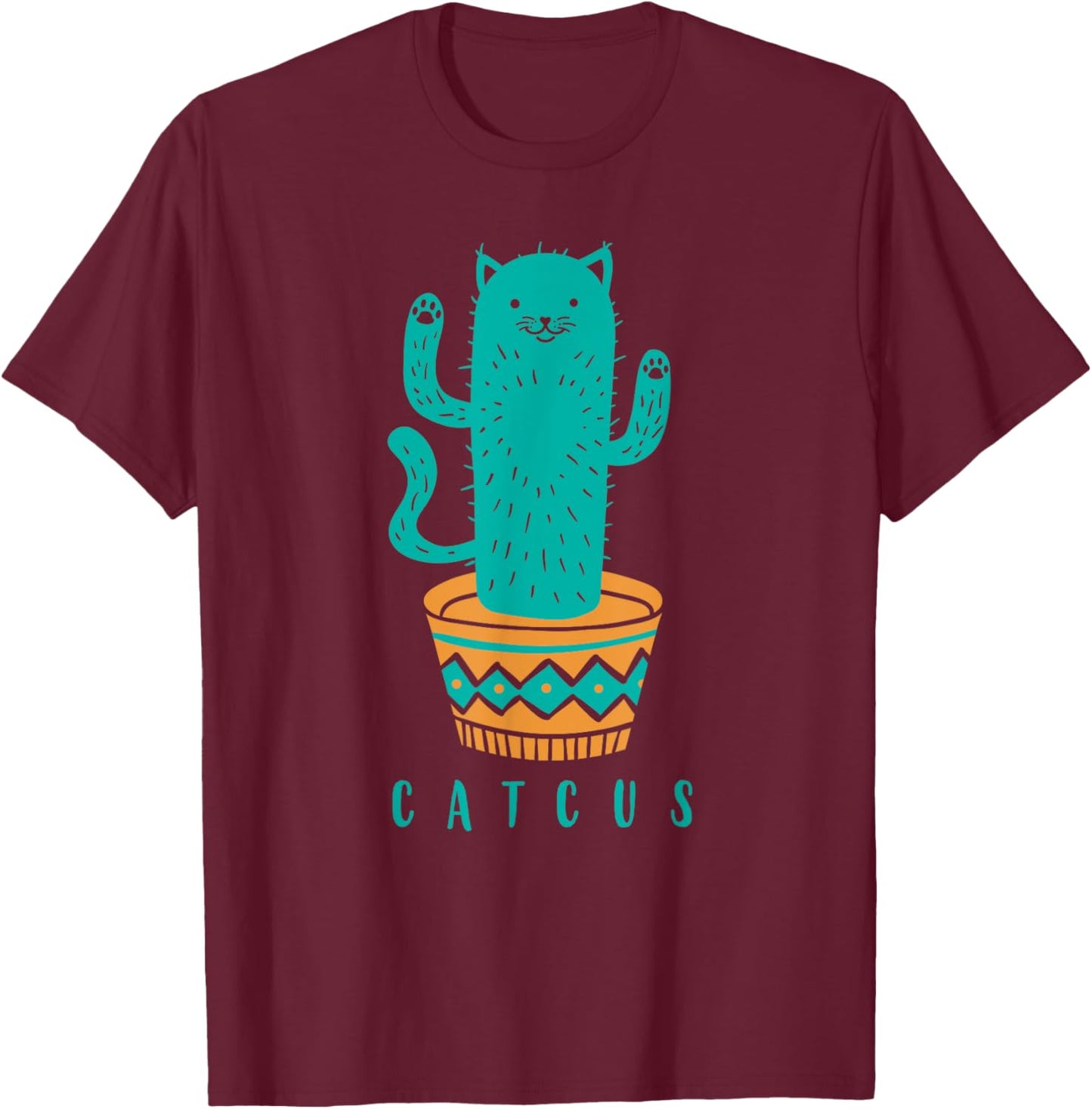 Catcus Funny Cat Cactus Women Girls Kids T-Shirt - T-Shirt | Maroon