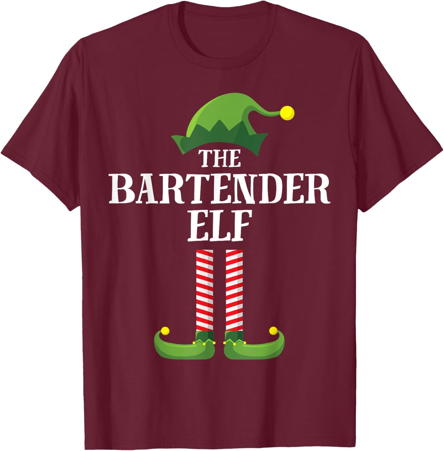 Bartender Elf Matching Family Group Christmas Party Pyjamas T-Shirt - T-Shirt | Maroon