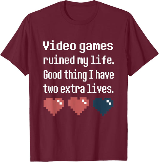 Video Games Ruined My Life Funny Cool Gamer Gift T-Shirt - T-Shirt | Maroon