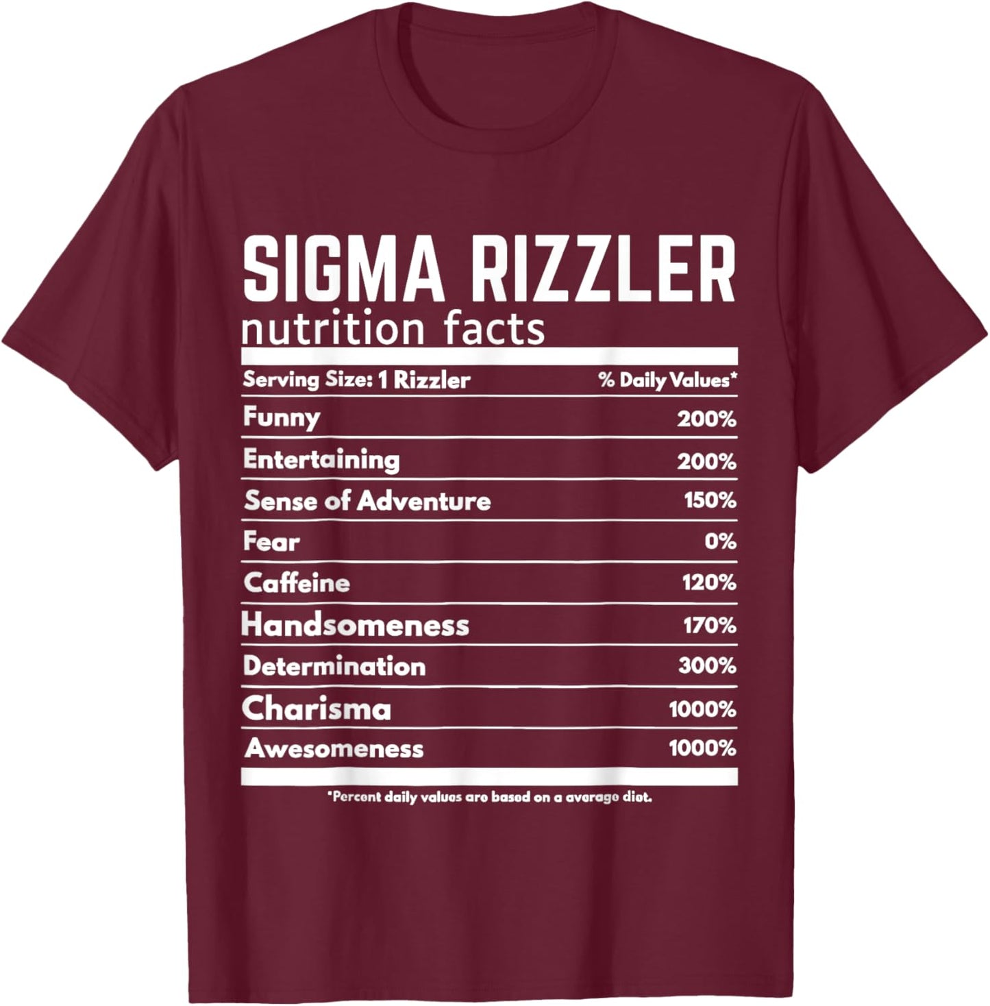 Sigma Rizzler Nutrition Facts Meme Rizz Internet Memes Gen Z T-Shirt - T-Shirt | Maroon