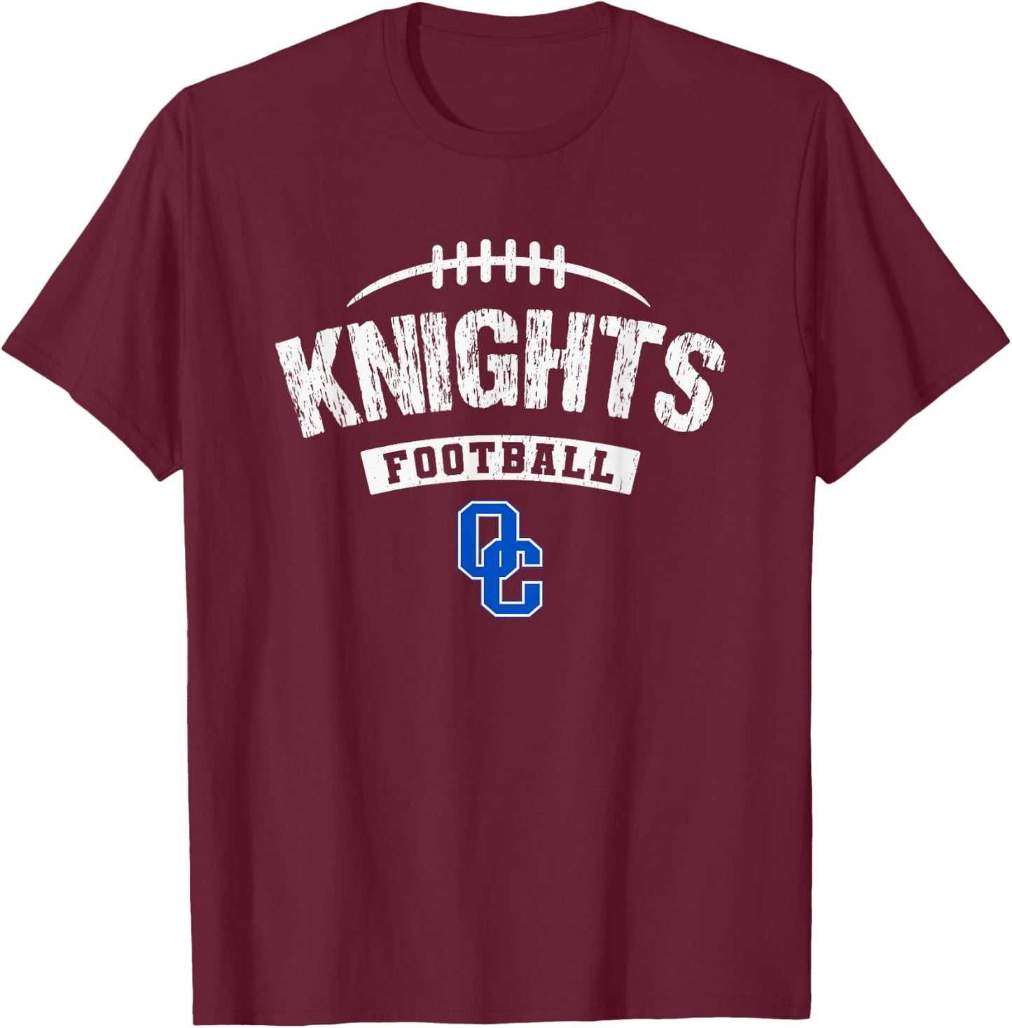 Oak Creek Knights Logo Football Distressed HS T-Shirt - T-Shirt | Maroon