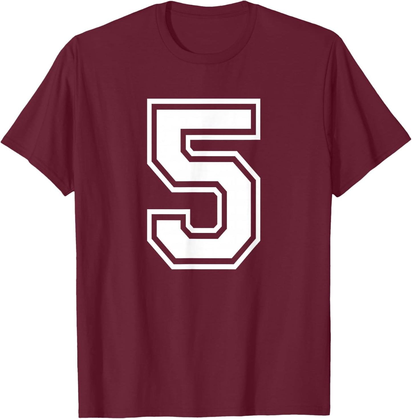 Number 5 Birthday Gift Sports Player Team Numbered Jersey T-Shirt - T-Shirt | Maroon