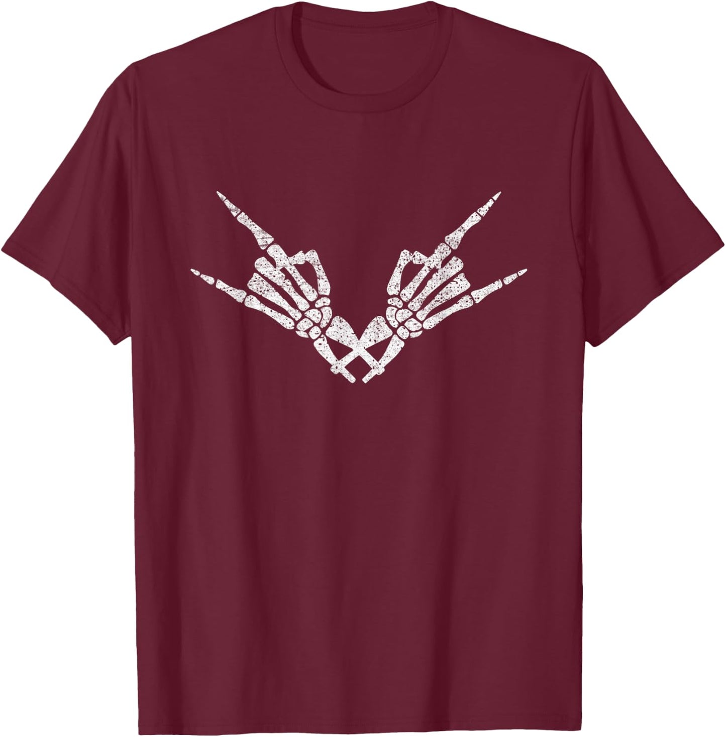 Rock On Rock Star Skeleton Hand Skull Funny Halloween T-Shirt - T-Shirt | Maroon
