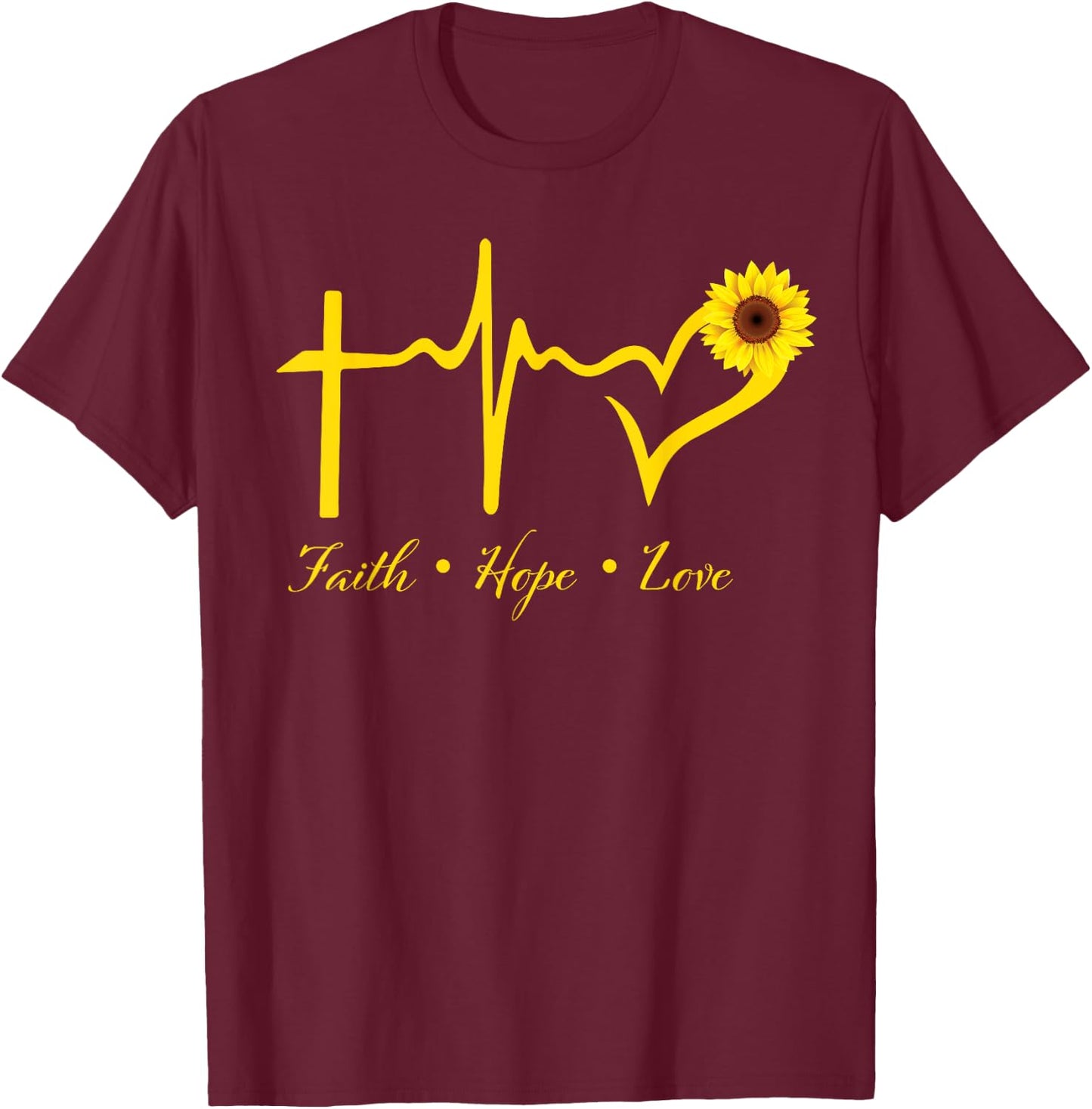 Faith Hope Love Christian Gifts Women Sunflower Religious T-Shirt - T-Shirt | Maroon