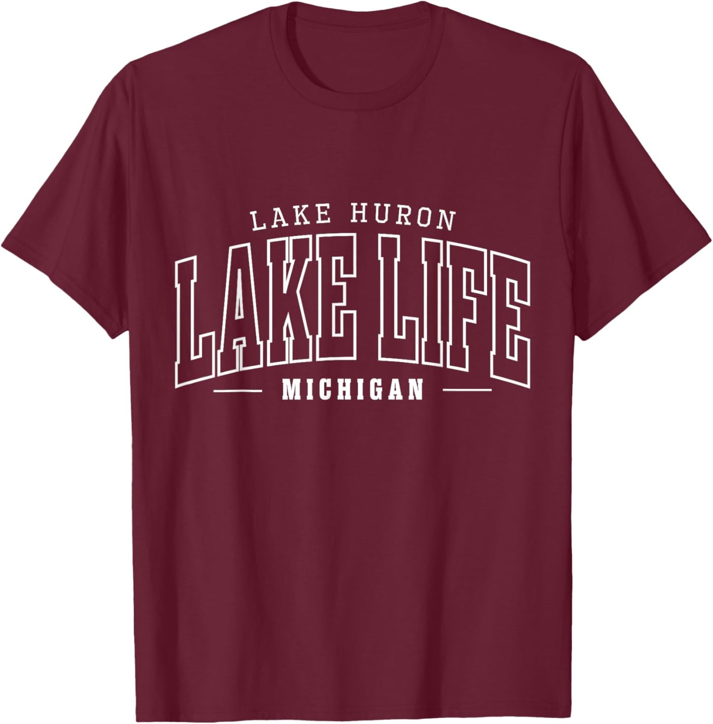 Lake Life Minimalist Huron Lake Summer Vacation Babe T-Shirt - T-Shirt | Maroon