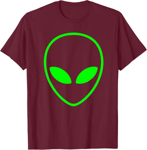 Green Alien Head T-Shirt - T-Shirt | Maroon