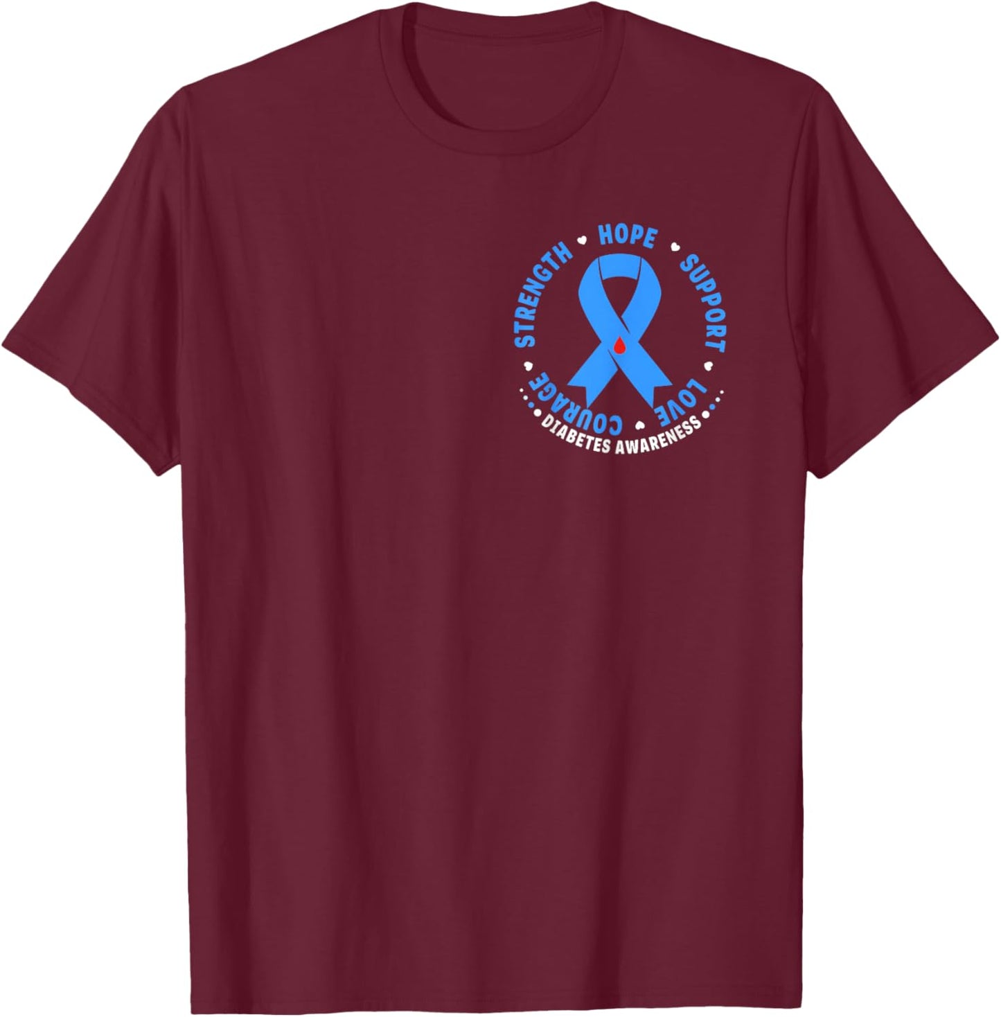 Diabetes Awareness Month Blue Love Ribbon Support T1D T2D T-Shirt - T-Shirt | Maroon