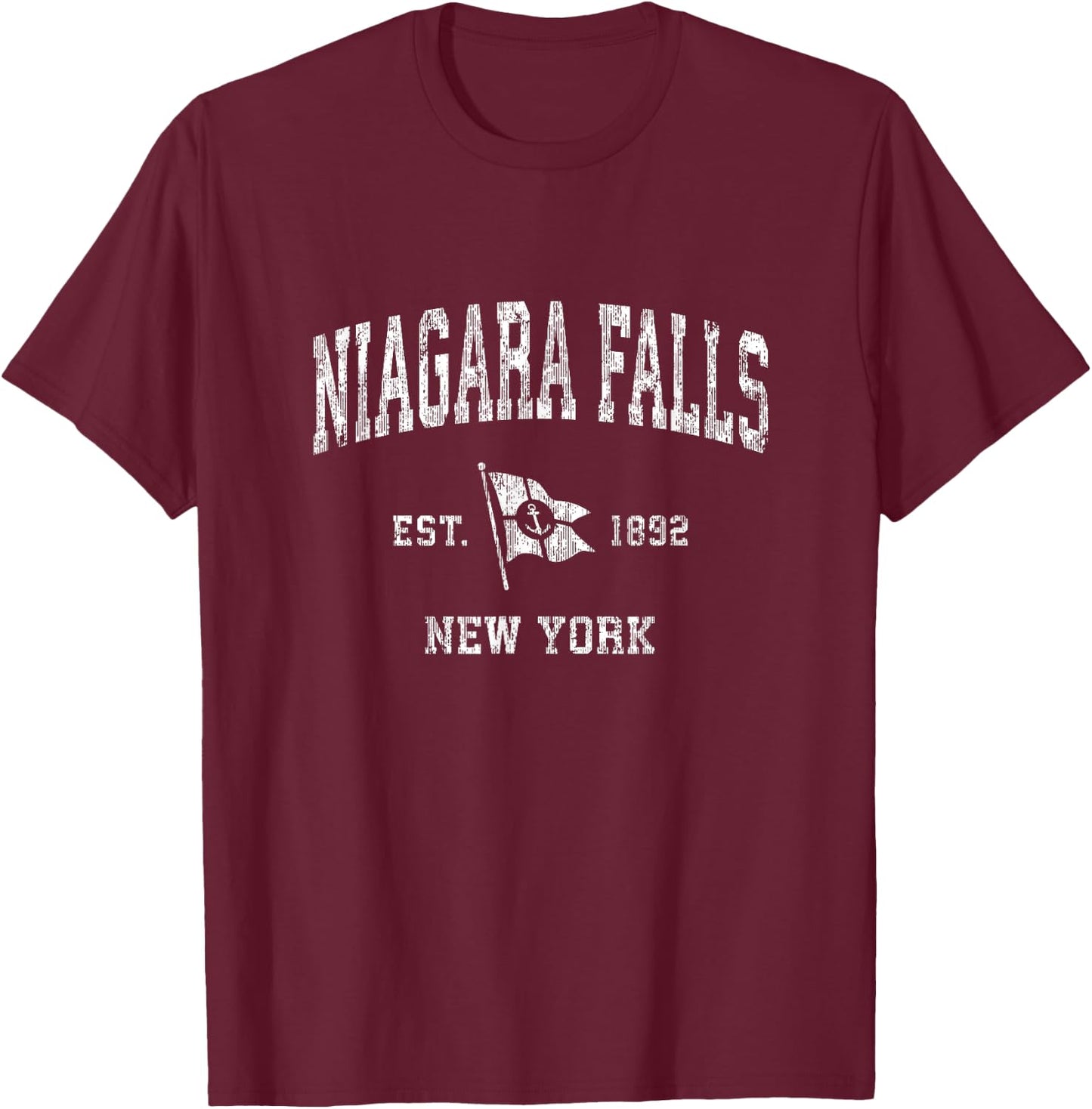 Niagara Falls NY Vintage Nautical Boat Anchor Flag Sports T-Shirt - T-Shirt | Maroon