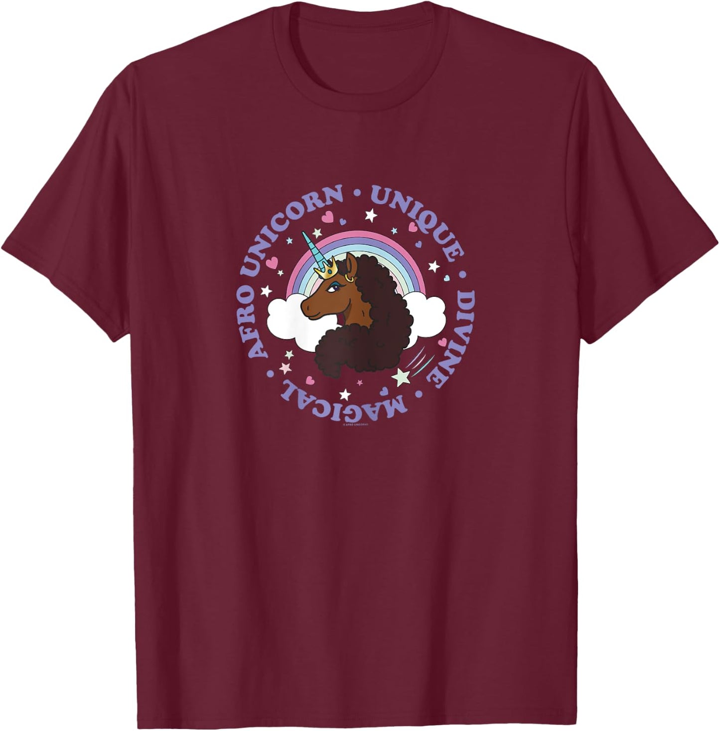 Afro Unicorn Unique Divine Magical Unique Cute Portrait T-Shirt - T-Shirt | Maroon